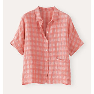 Poetry Short Sleeve Linen Cotton Button Front Shirt Boxy Sz 14 Breathable